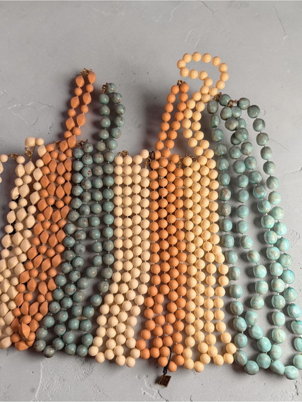 Handcrafted Beaded Necklace Set in Peach, Cream & Turquoise
